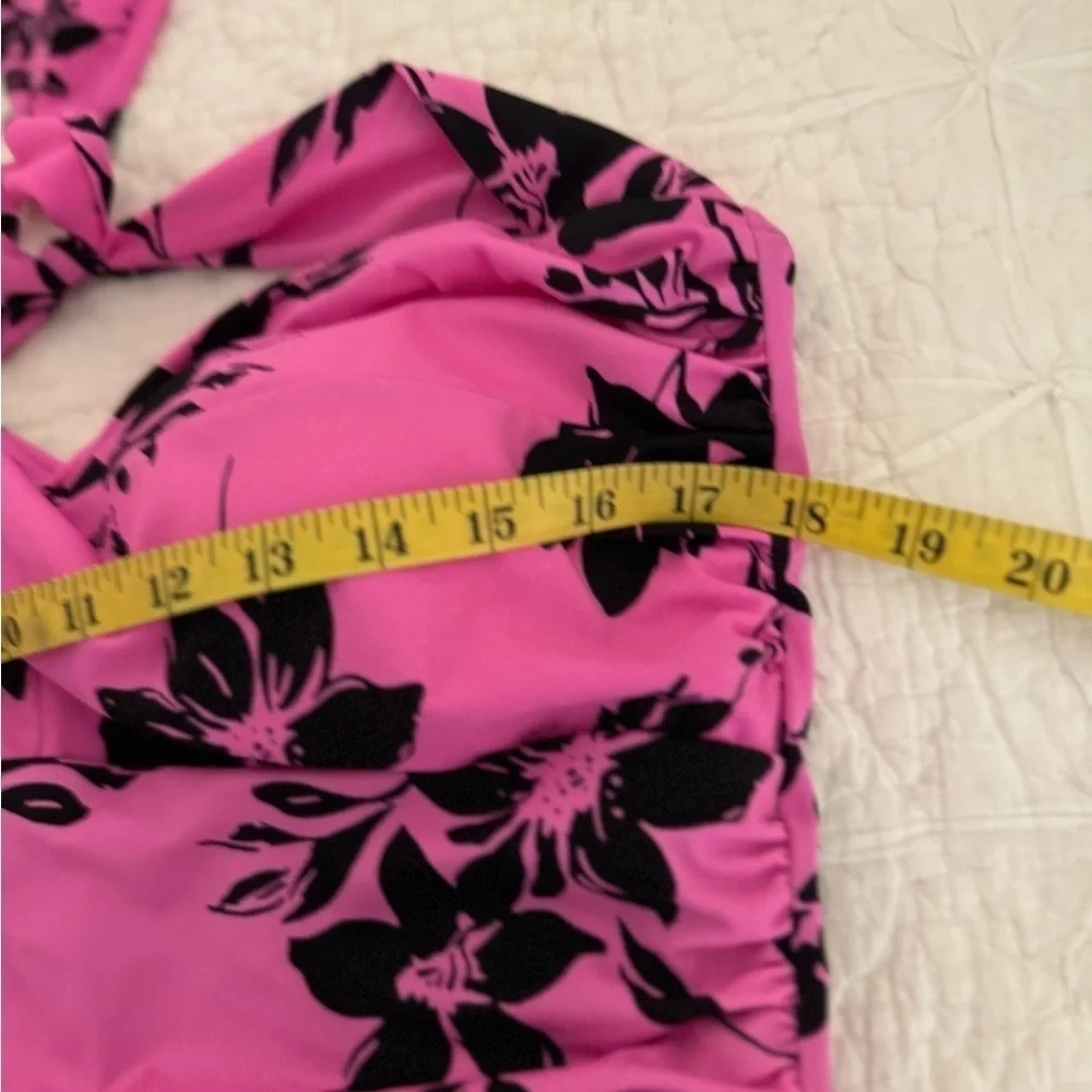 SLIMSHAPER Pink Black 1 Piece Halter Sheered Front control panel Size 16